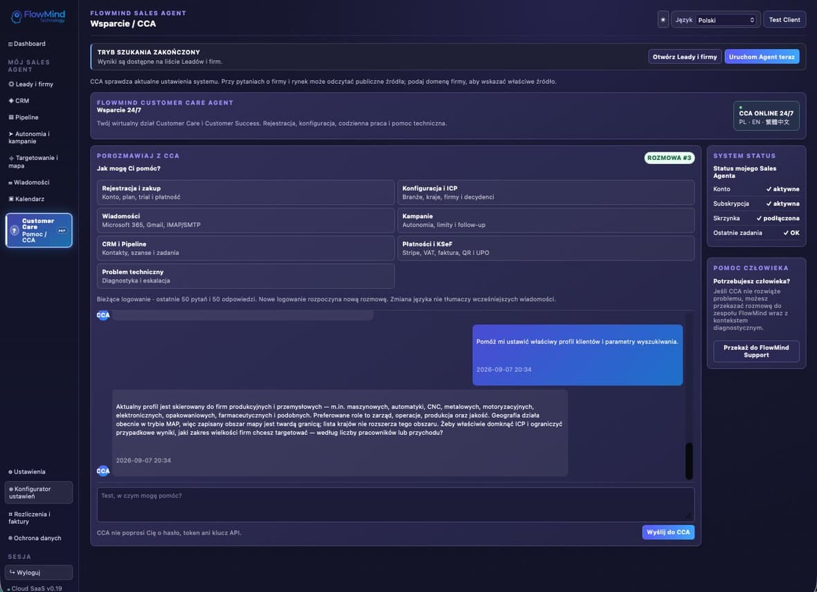 Rozmowa z asystentem AI Customer Care Assistant